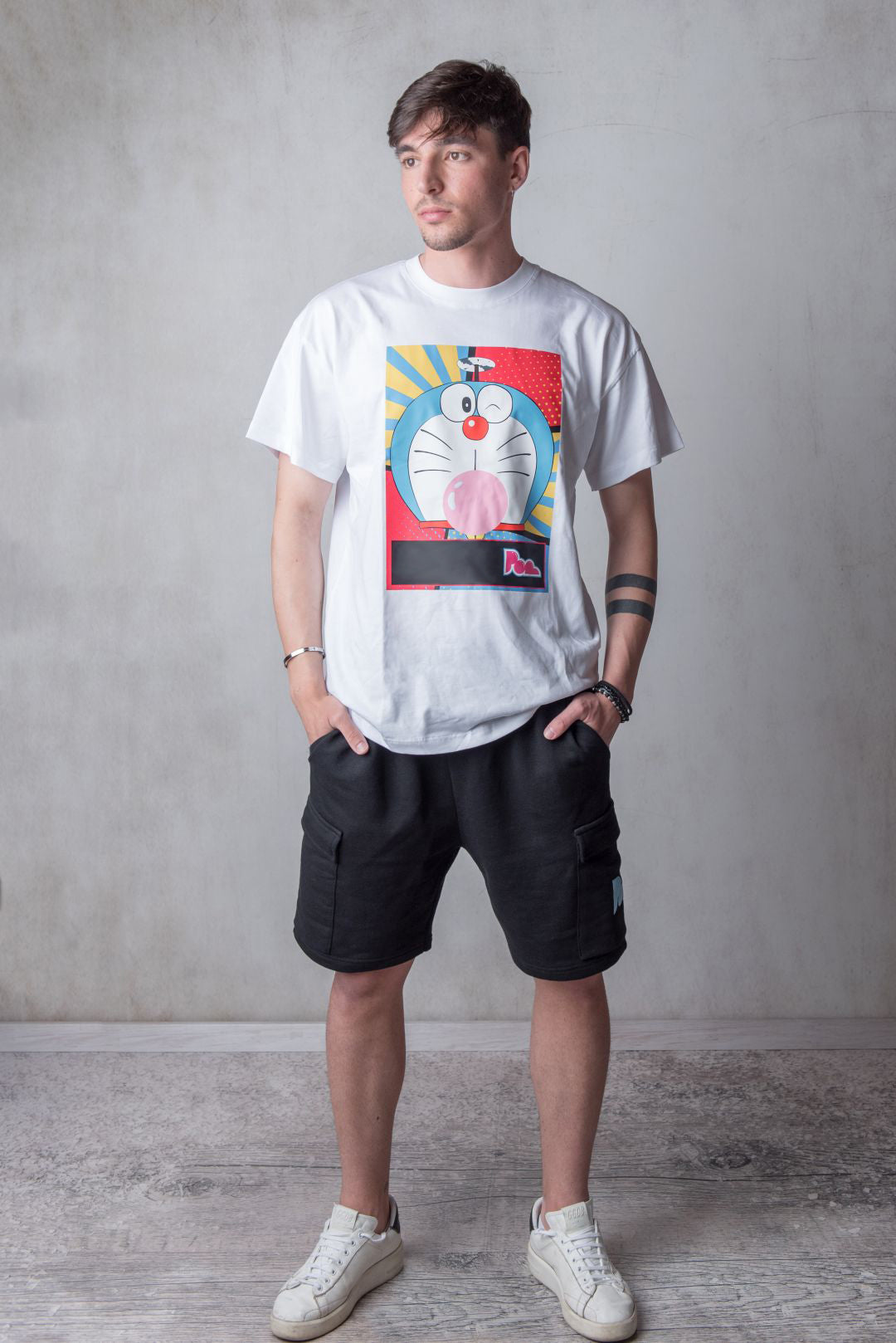 "Doraemon" Bubble Gum Tee - Bianco