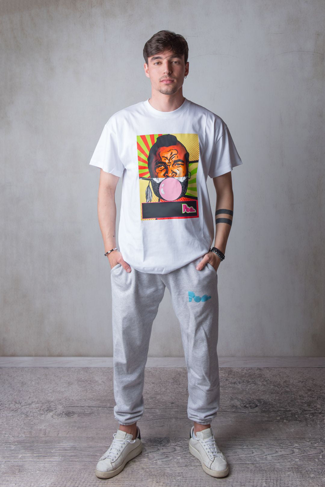 "P.E. Baracus" Bubble Gum Tee - Bianco