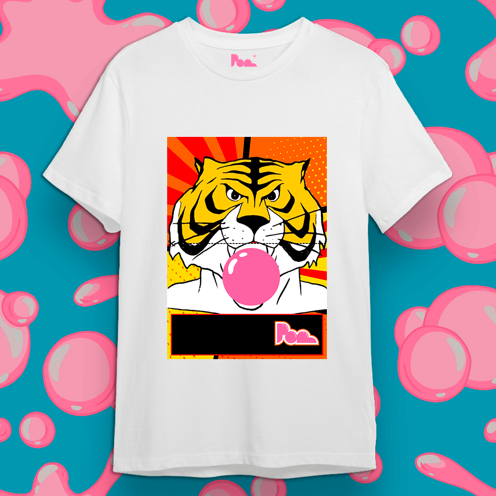 "Tiger Man" Bubble Gum Tee - Bianco